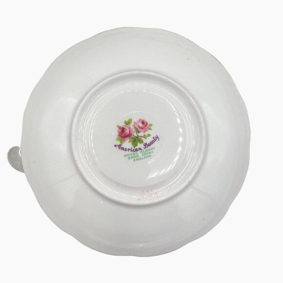 Royal Albert American Beauty Bone China Tea Cup Saucer Pink Green Gilt Floral - Picture 11 of 12